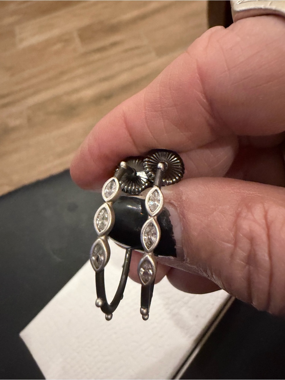 Freida Rothman NWOT Sterling Marquise Hoop Earrings in Silver & matte finish
